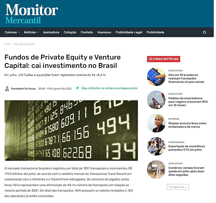 Fundos de Private Equity e Venture Capital: cai investimento no Brasil